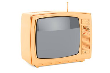 Altın TV seti. Beyaz arkaplanda 3B görüntüleme izole edildi