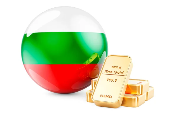 Złote Sztabki Bułgarską Flagą Rezerwy Walutowe Bułgarii Rendering Izolowany Białym — Zdjęcie stockowe