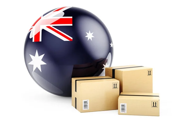 Pacotes Com Bandeira Australiana Envio Entrega Austrália Conceito Renderização Isolada — Fotografia de Stock
