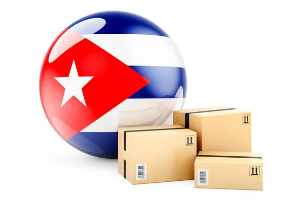 Küba Bayraklı Paketler Küba Sevkiyat Teslimat Konsept Beyaz Arkaplanda Görüntüleme — Stok fotoğraf