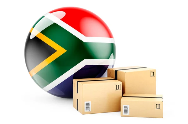 Csomagok Dél Afrika Zászlajával Szállítási Szállítási Dél Afrikában Koncepció Renderelés — Stock Fotó