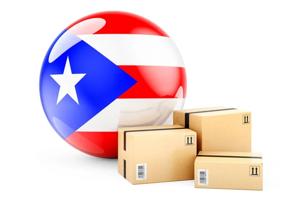 Parcelas Con Bandera Puertorriqueña Envío Entrega Puerto Rico Concepto Representación —  Fotos de Stock