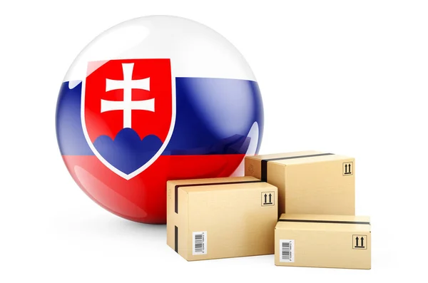Paczki Słowacką Flagą Wysyłka Dostawa Słowacji Koncepcja Rendering Izolowany Białym — Zdjęcie stockowe