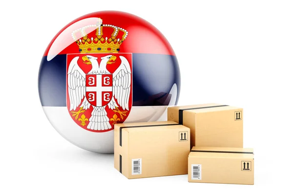 Pakketten Met Servische Vlag Verzending Bezorging Servië Concept Rendering Geïsoleerd — Stockfoto