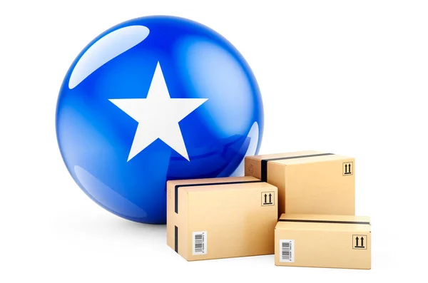 Parcels Somali Flag Shipping Delivery Somalia Concept Rendering Isolated White — Stock Photo, Image