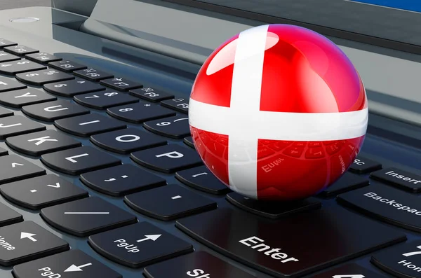 Dánská Vlajka Klávesnici Notebooku Online Obchod Vzdělávání Nakupování Dánsku Koncept — Stock fotografie
