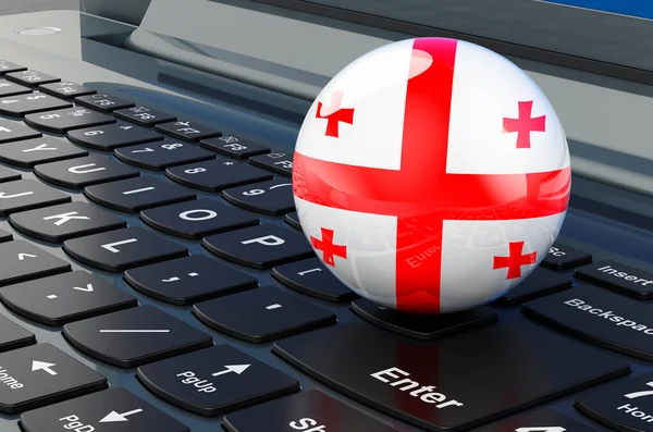 Georgian flag on laptop keyboard. Online business, e-education, shopping in Georgia concept. 3D rendering