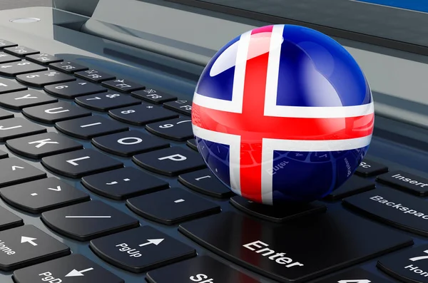 Исландский Флаг Клавиатуре Ноутбука Онлайн Бизнес Электронное Образование Шопинг Исландии — стоковое фото