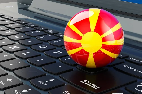 Makedonská Vlajka Klávesnici Notebooku Online Obchod Vzdělávání Nakupování Makedonii Koncept — Stock fotografie