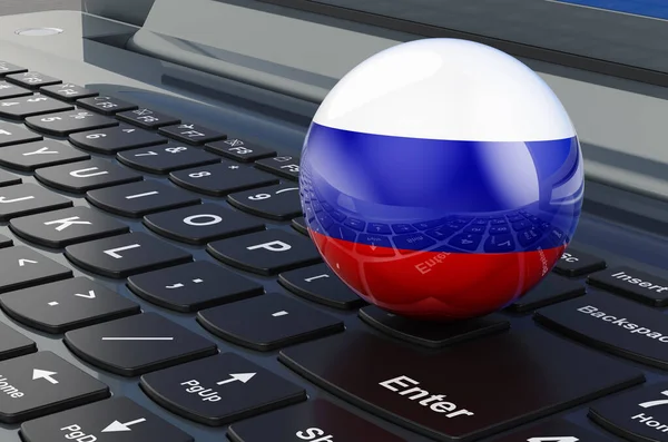 Russian Flag Laptop Keyboard Online Business Education Shopping Russia Concept — Stock Photo, Image