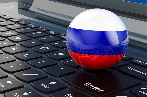 Russian Flag Laptop Keyboard Online Business Education Shopping Russia Concept — Stock Photo, Image