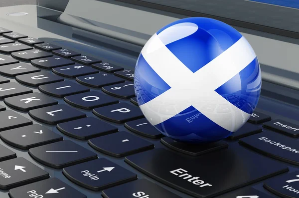 Skotská Vlajka Klávesnici Notebooku Online Obchod Vzdělávání Nakupování Skotsku Koncept — Stock fotografie