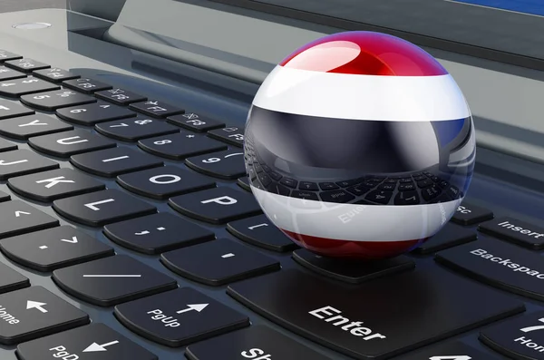 笔记本电脑键盘上的泰国国旗 网上贸易 电子教育 购物在泰国的概念 3D渲染 — 图库照片