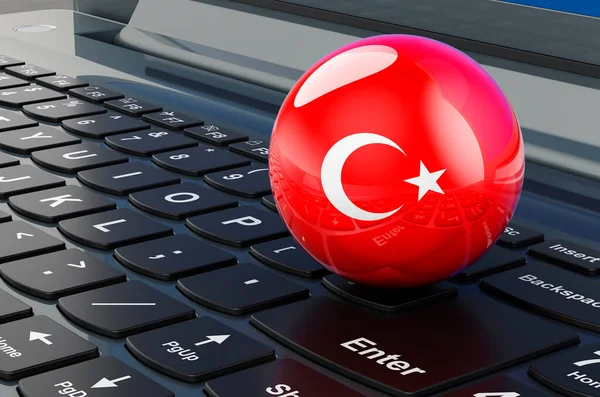 Турецький Прапор Клавіатурі Ноутбука Інтернет Бізнес Електронна Освіта Покупки Туреччині — стокове фото