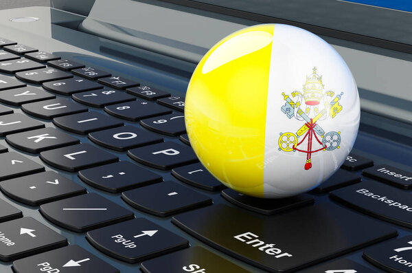 Флажок Ватикана на клавиатуре ноутбука. Онлайн-бизнес, электронное образование, покупки в Ватикане. 3D рендеринг