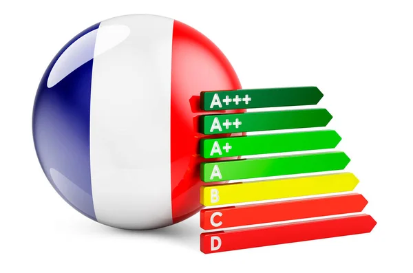 Francouzská Vlajka Stupněm Energetické Účinnosti Výkonnostní Certifikáty Konceptu Francie Vykreslování — Stock fotografie