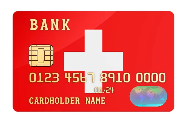 Tarjeta Crédito Bancaria Con Bandera Suiza Concepto Sistema Bancario Nacional —  Fotos de Stock