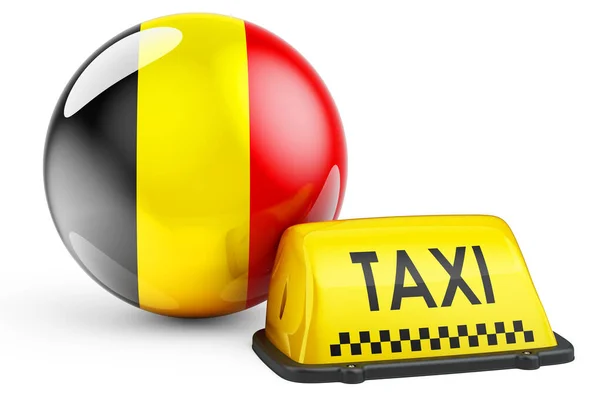 Taksówki Koncepcji Belgii Żółty Szyld Taksówki Flagą Belgijską Renderowanie Izolowane — Zdjęcie stockowe