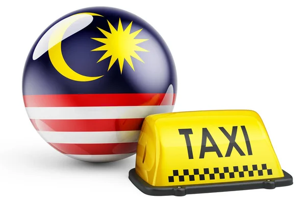 Taxi Service Malaysia Concept Yellow Taxi Car Signboard Malaysian Flag — Stock Photo, Image