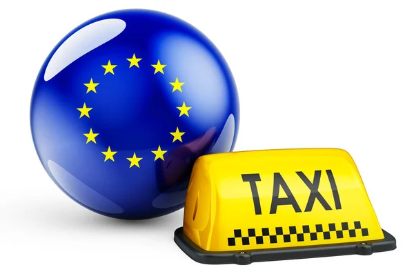 Taxidienst Konzept Der Europäischen Union Gelbes Taxi Schild Mit Flagge — Stockfoto