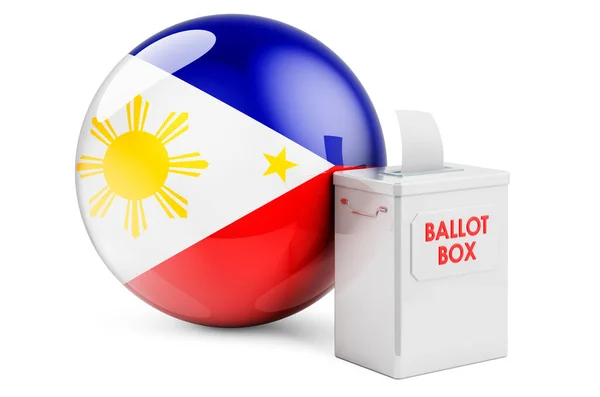 Κουτί Ψηφοδελτίων Σημαία Φιλιππίνων Εκλογές Στις Φιλιππίνες Απόδοση Απομονωμένη Λευκό — Φωτογραφία Αρχείου