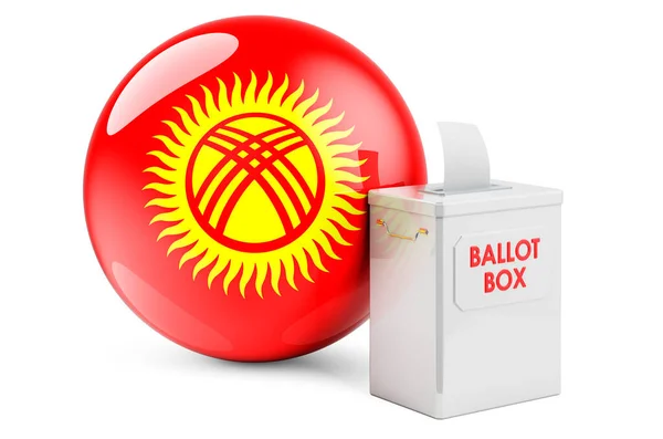 Kırgız Bayrağıyla Birlikte Sandığı Kırgızistan Seçim Beyaz Arkaplanda Görüntüleme Izole — Stok fotoğraf