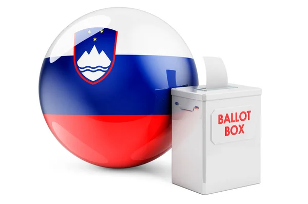 Hlasovací Urna Slovinskou Vlajkou Volby Slovinsku Vykreslování Izolované Bílém Pozadí — Stock fotografie