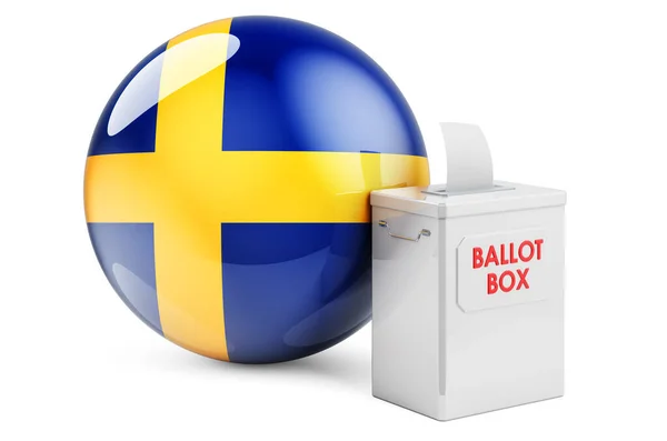 Hlasovací Urna Švédskou Vlajkou Volby Švédsku Vykreslování Izolované Bílém Pozadí — Stock fotografie