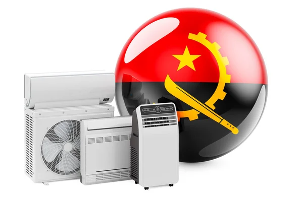 Angolská Vlajka Chlazením Klimatickými Elektrickými Zařízeními Výroba Obchodování Servis Klimatizátorů — Stock fotografie