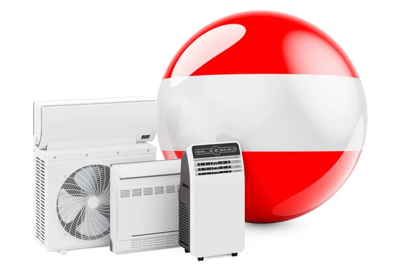 冷却と気候の電気機器とオーストリアのフラグ オーストリアのエアコンの製造 サービス 白い背景に隔離された3Dレンダリング — ストック写真