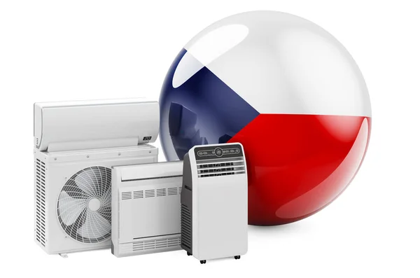 Česká Vlajka Chlazením Klimatickými Elektrickými Zařízeními Výroba Obchod Servis Klimatizátorů — Stock fotografie