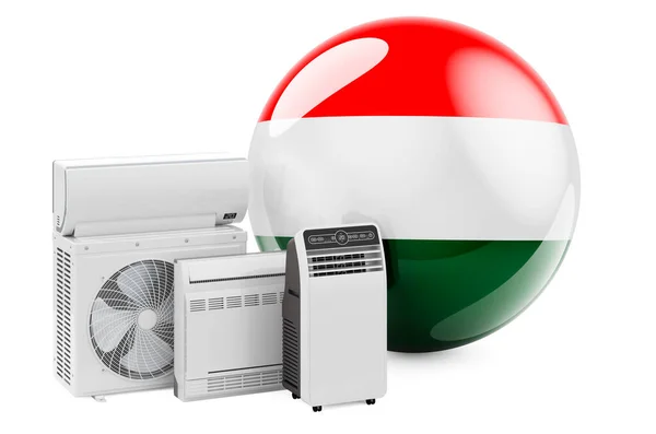 Węgierska Flaga Urządzeniami Chłodniczymi Klimatycznymi Produkcja Handel Serwis Klimatyzatorów Węgrzech — Zdjęcie stockowe