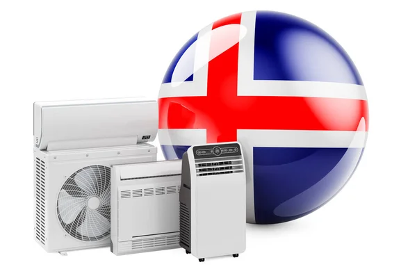 Исландский Флаг Охлаждающими Климатическими Электрическими Приборами Производство Торговля Обслуживание Кондиционеров — стоковое фото
