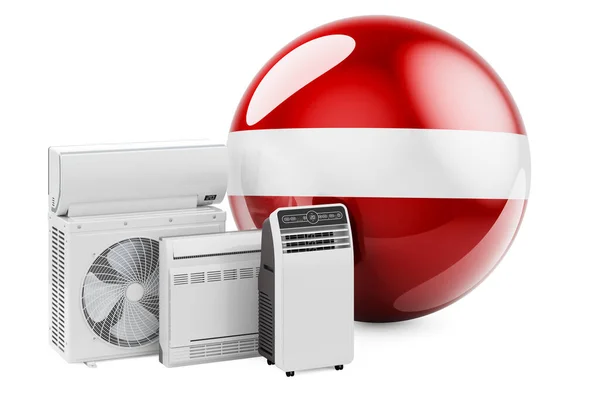 Lotyšská Vlajka Chlazením Klimatickými Elektrickými Zařízeními Výroba Obchodování Servis Klimatizátorů — Stock fotografie