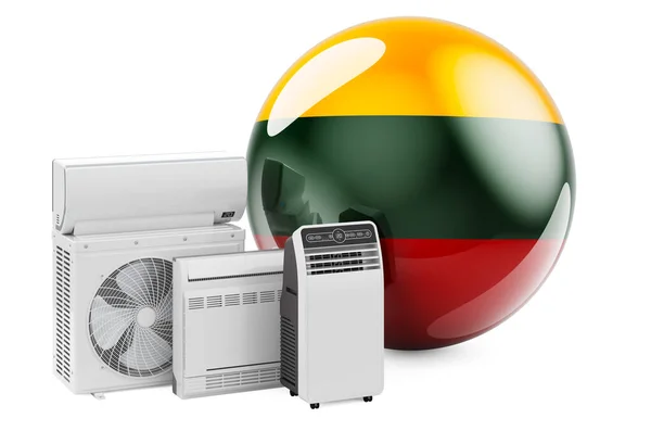 リトアニアは冷却と気候の電気機器でフラグを立てます リトアニアにおけるエアコンの製造 サービス 白い背景に隔離された3Dレンダリング — ストック写真