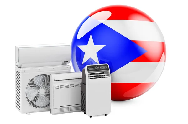 Bandera Puertorriqueña Con Dispositivos Eléctricos Enfriamiento Clima Fabricación Comercio Servicio —  Fotos de Stock