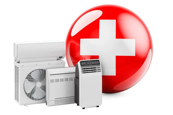 Švýcarská Vlajka Chlazením Klimatickými Elektrickými Zařízeními Výroba Obchodování Servis Klimatizátorů — Stock fotografie