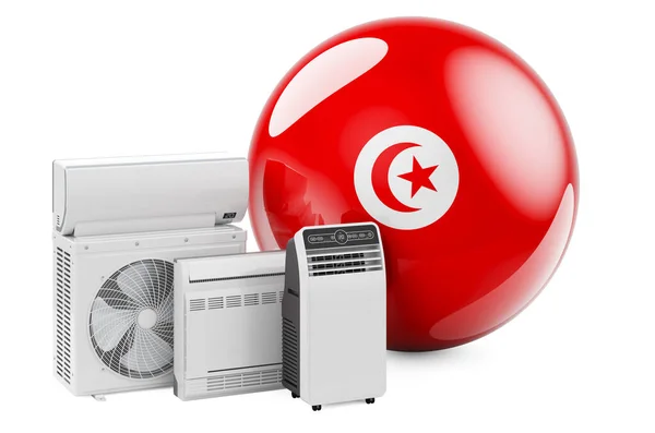 Bandiera Tunisina Con Dispositivi Elettrici Raffreddamento Clima Produzione Commercio Servizio — Foto Stock