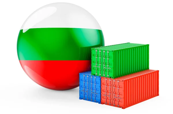 Recipientes Carga Com Bandeira Búlgara Transporte Mercadorias Bulgária Renderização Isolado — Fotografia de Stock