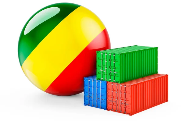 Cargo Containers Congolese Flag Freight Shipping Congo Rendering Isolated White — Stock Photo, Image