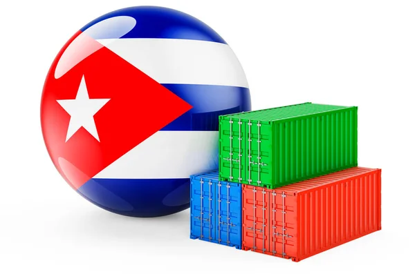 Contenedores Carga Con Bandera Cubana Envío Carga Cuba Representación Aislada —  Fotos de Stock