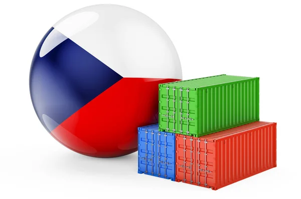 Cargo Containers Czech Flag Freight Shipping Czech Republic Rendering Isolated — Stockfoto