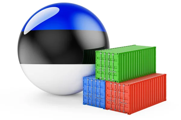 Cargo Containers Estonian Flag Freight Shipping Estonia Rendering Isolated White — Stock Photo, Image