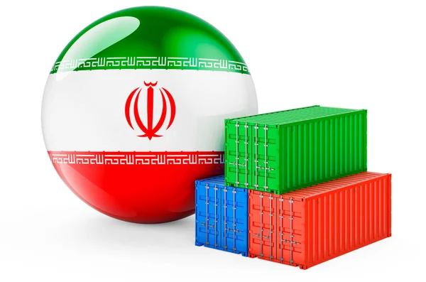 Recipientes Carga Com Bandeira Iraniana Transporte Mercadorias Irã Renderização Isolado — Fotografia de Stock