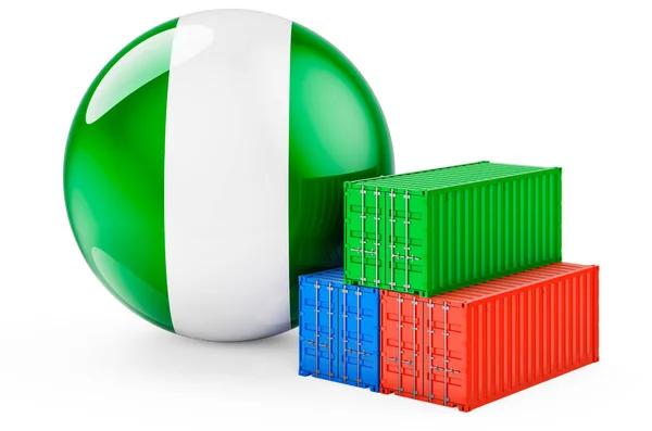 Cargo Containers Nigerian Flag Freight Shipping Nigeria Rendering Isolated White — Stock Photo, Image