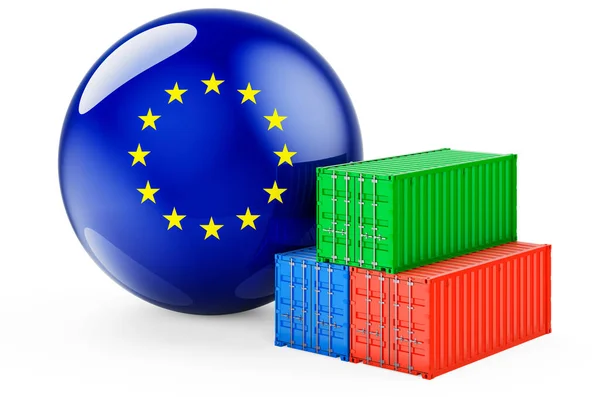 Frachtcontainer Mit Der Flagge Frachtschifffahrt Der Europäischen Union Darstellung Isoliert — Stockfoto