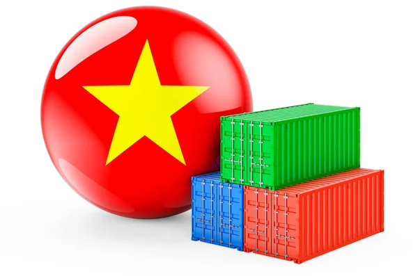 베트남 국기가 컨테이너 베트남에서의 운반선 배경에 렌더링 — 스톡 사진
