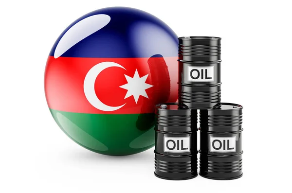 Barili Petrolio Con Bandiera Azera Produzione Commercio Petrolio Azerbaigian Concetto — Foto Stock