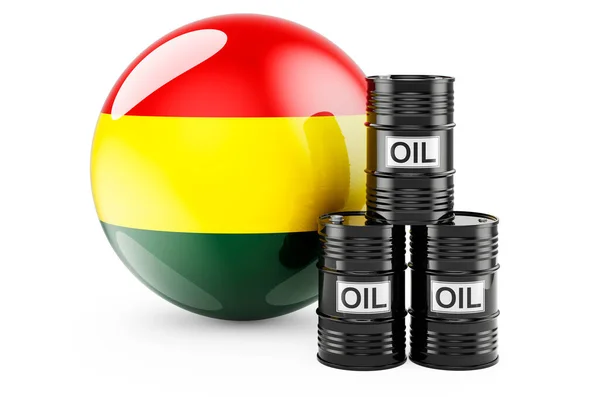 Barili Petrolio Con Bandiera Boliviana Produzione Commercio Petrolio Bolivia Concetto — Foto Stock