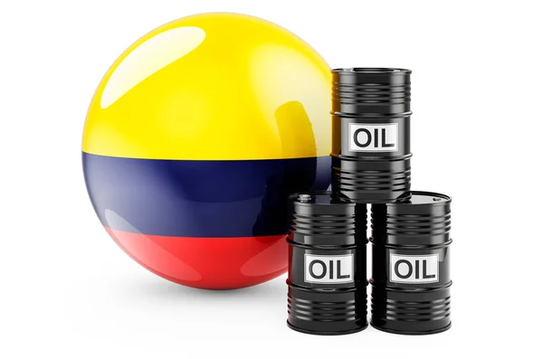 Barili Petrolio Con Bandiera Colombiana Produzione Commercio Petrolio Colombia Concetto — Foto Stock